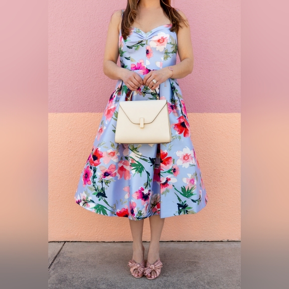 Eliza J Floral Blue Satin Cocktail Dress sz 12 - Picture 9 of 16